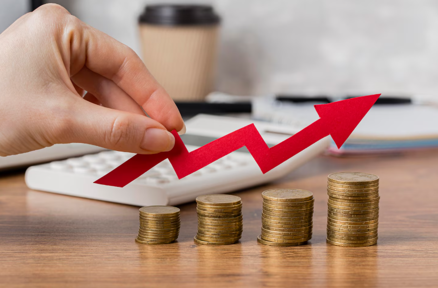 Rising income illustrated by coins and arrow showing the cost of lifestyle inflation.
